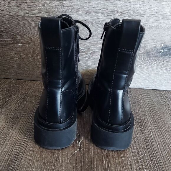 H&M Black Faux Leather Combat Style Lace Up/ Zip Platform Boots Sz 5 (37 EU) - Picture 5 of 9
